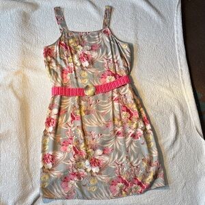Islander Vintage 90’s Tropical Floral Dress with Pink Shell Belt, Size 18, NWOT